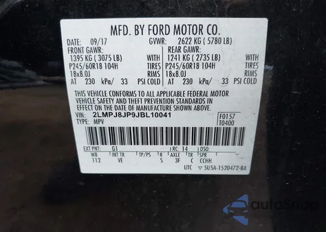 2018 Lincoln Mkx Premiere z USA, uszkodzony, nr VIN 2LMPJ8JP9JBL10041